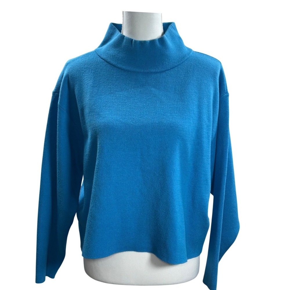 Anthropologie Maeve Blue Mock Neck Sweater Carys Boxy Cropped Mockneck XS‎